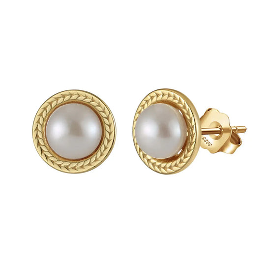 Cultured Freshwater Pearl 925 Sterling Silver 14K Gold Plated Vintage Large Pearl Earrings TQ
