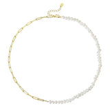 Cultured Freashwater Pearl 14K Gold Plated 925 Sterling Silver Vintage Paper Clip Necklace TQ
