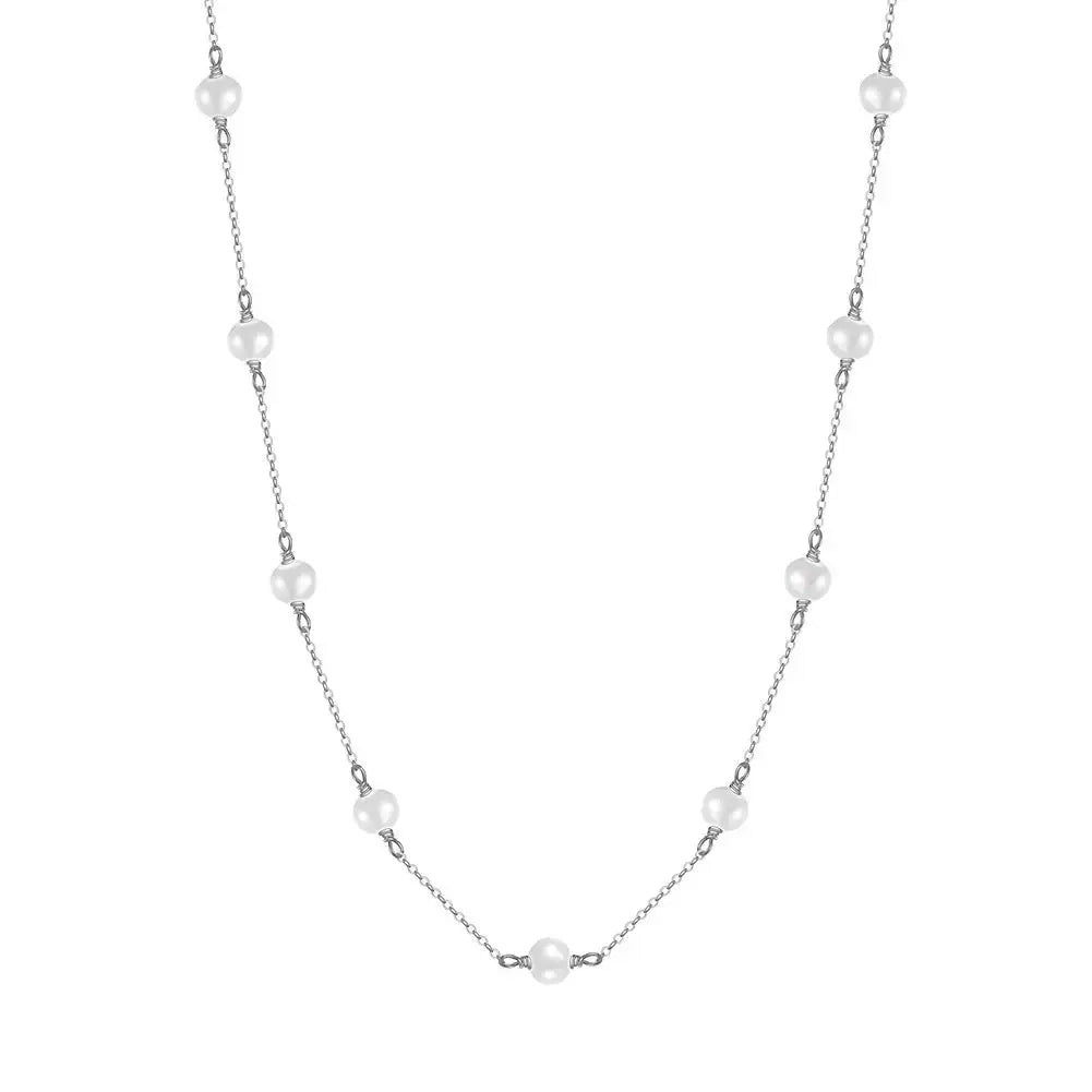 Cultured Freashwater Pearl 14K Gold Plated 925 Sterling Silver White Pearl Necklace TQ