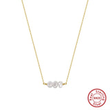 Cultured Freshwater Pearl 14K Gold Plated 925 Sterling Silver Three Pearl Necklace TQ