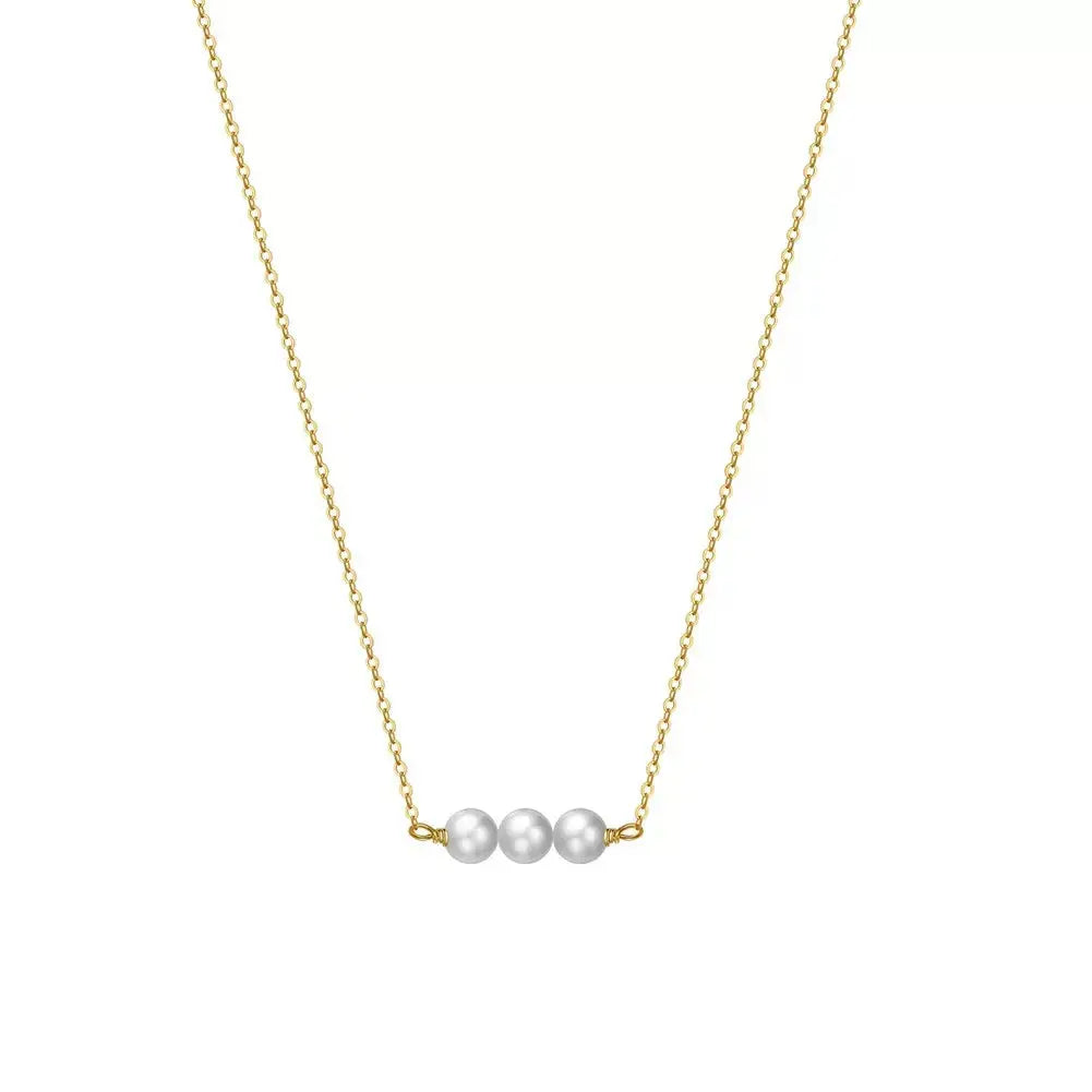Cultured Freshwater Pearl 14K Gold Plated 925 Sterling Silver Three Pearl Necklace TQ