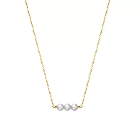 Cultured Freshwater Pearl 14K Gold Plated 925 Sterling Silver Three Pearl Necklace TQ