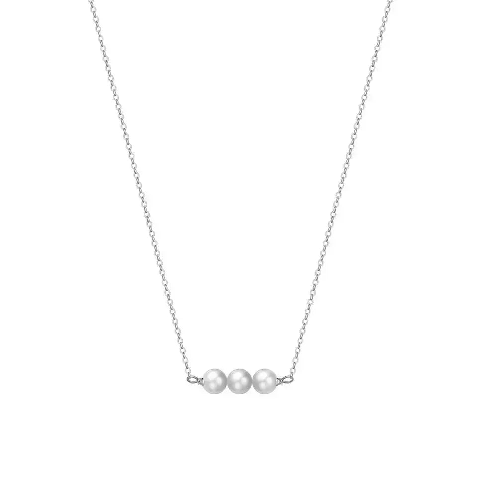 Cultured Freshwater Pearl 14K Gold Plated 925 Sterling Silver Three Pearl Necklace TQ