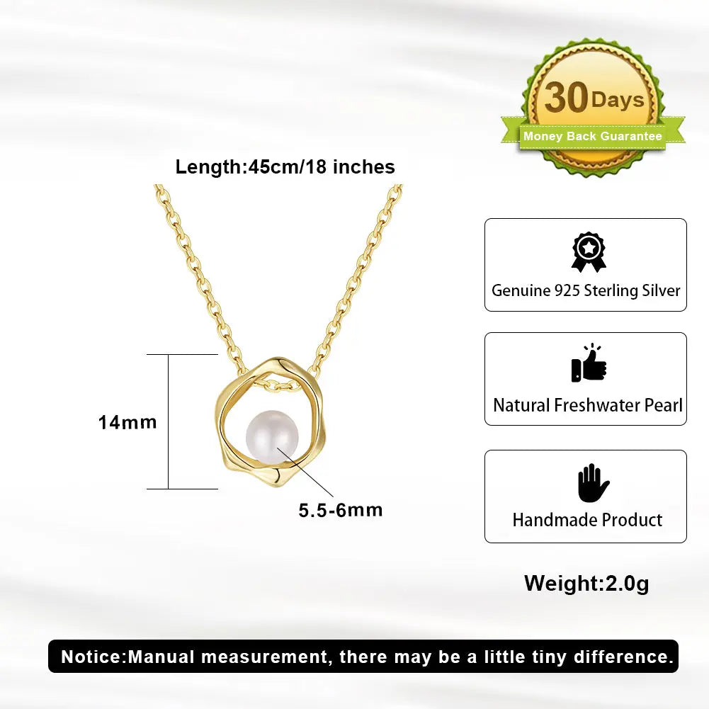 Cultured Freashwater Pear 14K Gold Plated 925 Sterling Silver Flower Shaped Necklace TQ