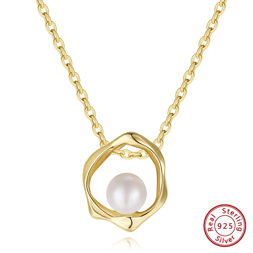 Cultured Freashwater Pear 14K Gold Plated 925 Sterling Silver Flower Shaped Necklace TQ