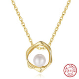 Cultured Freashwater Pear 14K Gold Plated 925 Sterling Silver Flower Shaped Necklace TQ