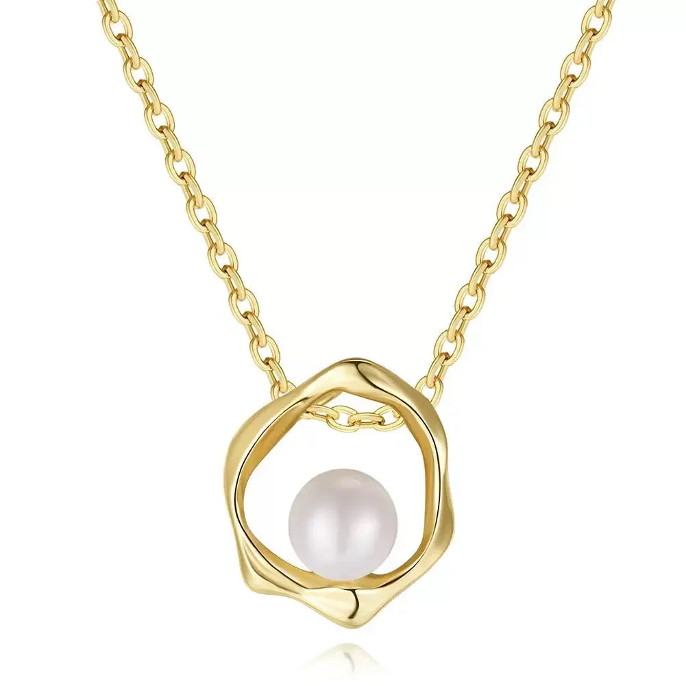 Cultured Freashwater Pear 14K Gold Plated 925 Sterling Silver Flower Shaped Necklace TQ