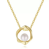 Cultured Freashwater Pear 14K Gold Plated 925 Sterling Silver Flower Shaped Necklace TQ