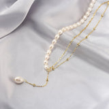 Cultured Freshwater Pearl 925 Sterling Silver 14K Gold Plated French Vintage Double-layer Necklace TQ