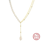 Cultured Freshwater Pearl 925 Sterling Silver 14K Gold Plated French Vintage Double-layer Necklace TQ