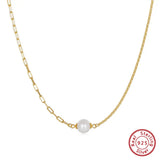 Cultured Freshwater Pearl 14K Gold Plated 925 Sterling Silver Paperclip Necklace Bracelet Set TQ