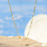 Cultured Freshwater Pearl 14K Gold Plated 925 Sterling Silver Paperclip Necklace TQ