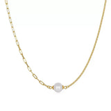Cultured Freshwater Pearl 14K Gold Plated 925 Sterling Silver Paperclip Necklace Bracelet Set TQ