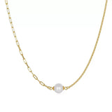 Cultured Freshwater Pearl 14K Gold Plated 925 Sterling Silver Paperclip Necklace TQ