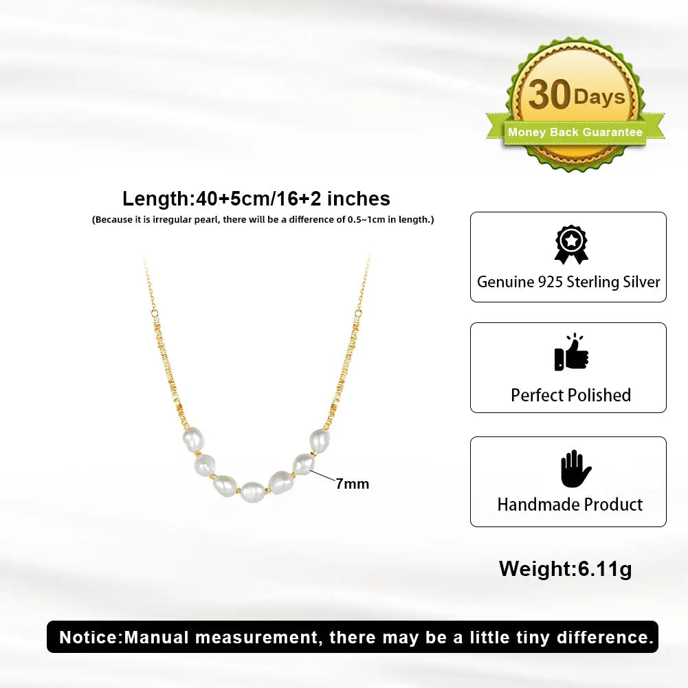 Cultured Freshwater Pearl 14K Gold Plated 925 Sterling Silver Patchwork Necklace TQ