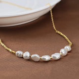 Cultured Freshwater Pearl 14K Gold Plated 925 Sterling Silver Patchwork Necklace TQ