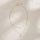 Cultured Freshwater Pearl 14K Gold Plated 925 Sterling Silver Flower Double Necklace TQ