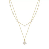 Cultured Freshwater Pearl 14K Gold Plated 925 Sterling Silver Flower Double Necklace TQ