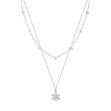 Cultured Freshwater Pearl 14K Gold Plated 925 Sterling Silver Flower Double Necklace TQ