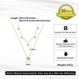 Cultured Freashwater Pearl 14K Gold Plated 925 Sterling Silver Four-leaf Clover Star Double Necklace TQ