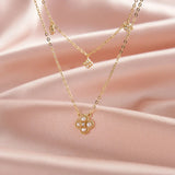 Cultured Freashwater Pearl 14K Gold Plated 925 Sterling Silver Four-leaf Clover Star Double Necklace TQ