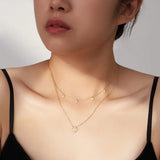 Cultured Freashwater Pearl 14K Gold Plated 925 Sterling Silver Four-leaf Clover Star Double Necklace TQ