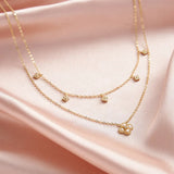 Cultured Freashwater Pearl 14K Gold Plated 925 Sterling Silver Four-leaf Clover Star Double Necklace TQ