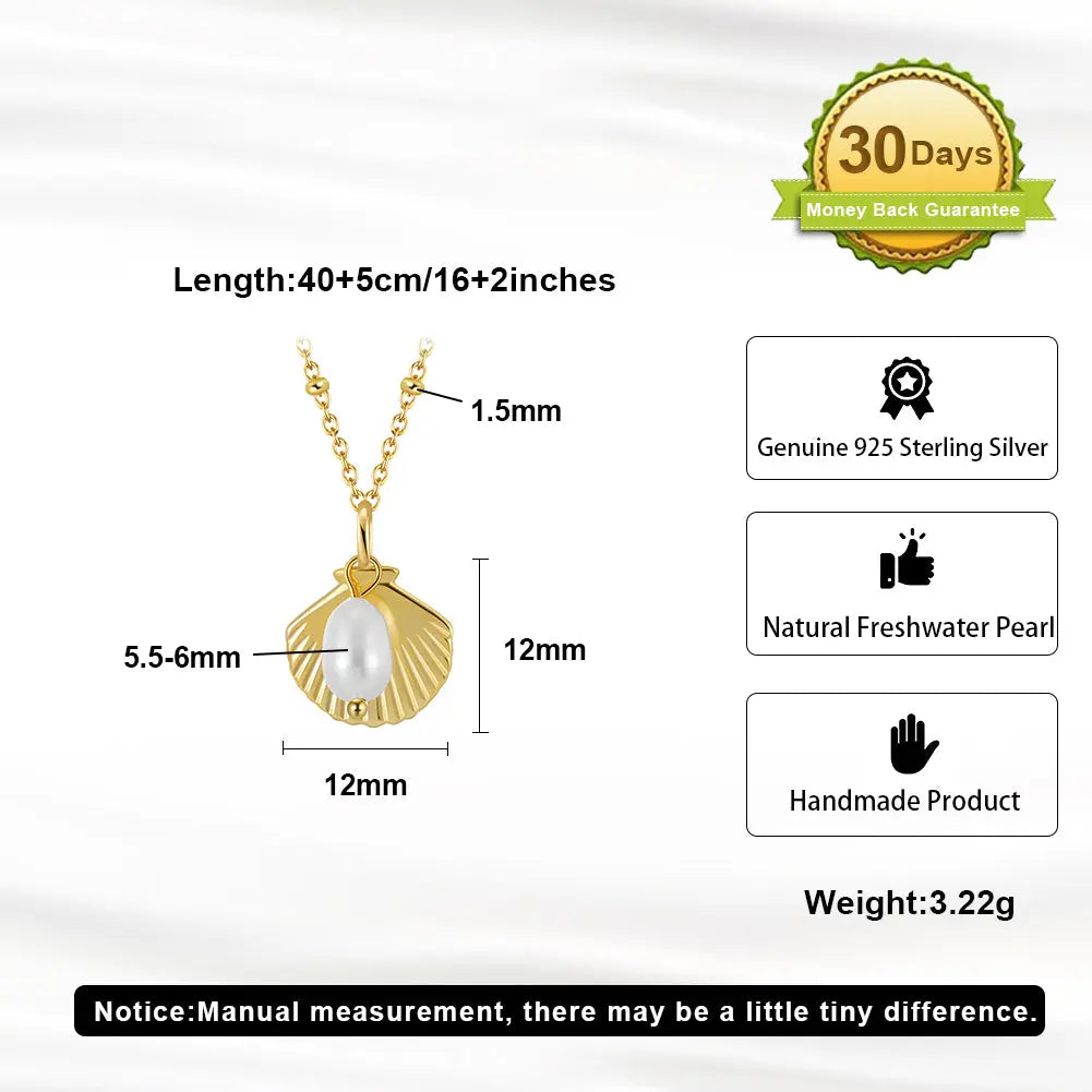 Cultured Freashwater Pearl 925 Sterling Silver 14K Gold Plated Ocean Summer Necklace TQ