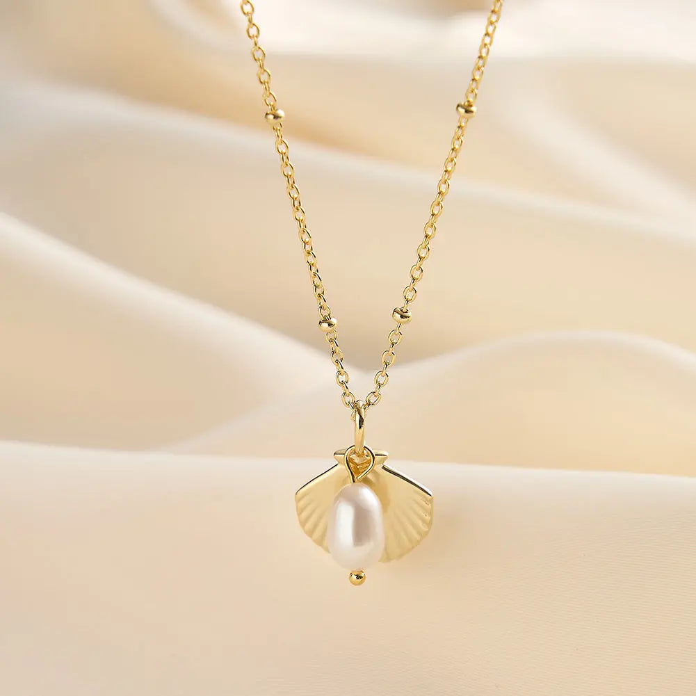 Cultured Freashwater Pearl 925 Sterling Silver 14K Gold Plated Ocean Summer Necklace TQ