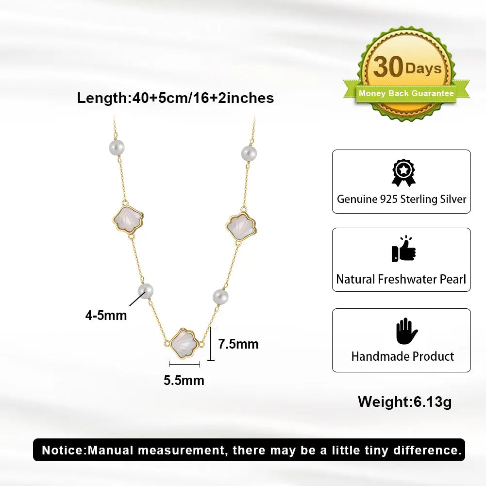 Cultured Freashwater Pearl 925 Sterling Silver Natural Shell Necklace TQ