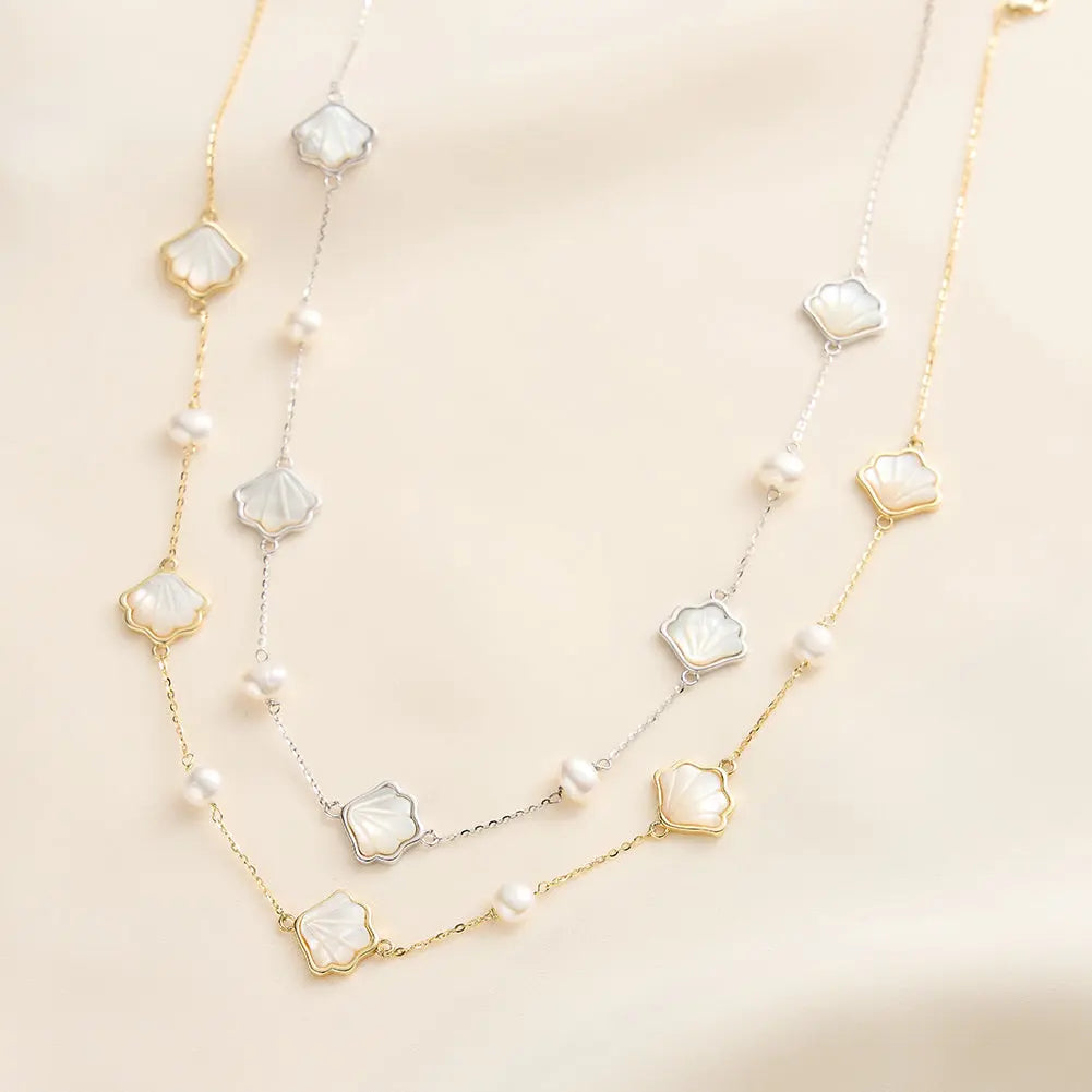 Cultured Freashwater Pearl 925 Sterling Silver Natural Shell Necklace TQ