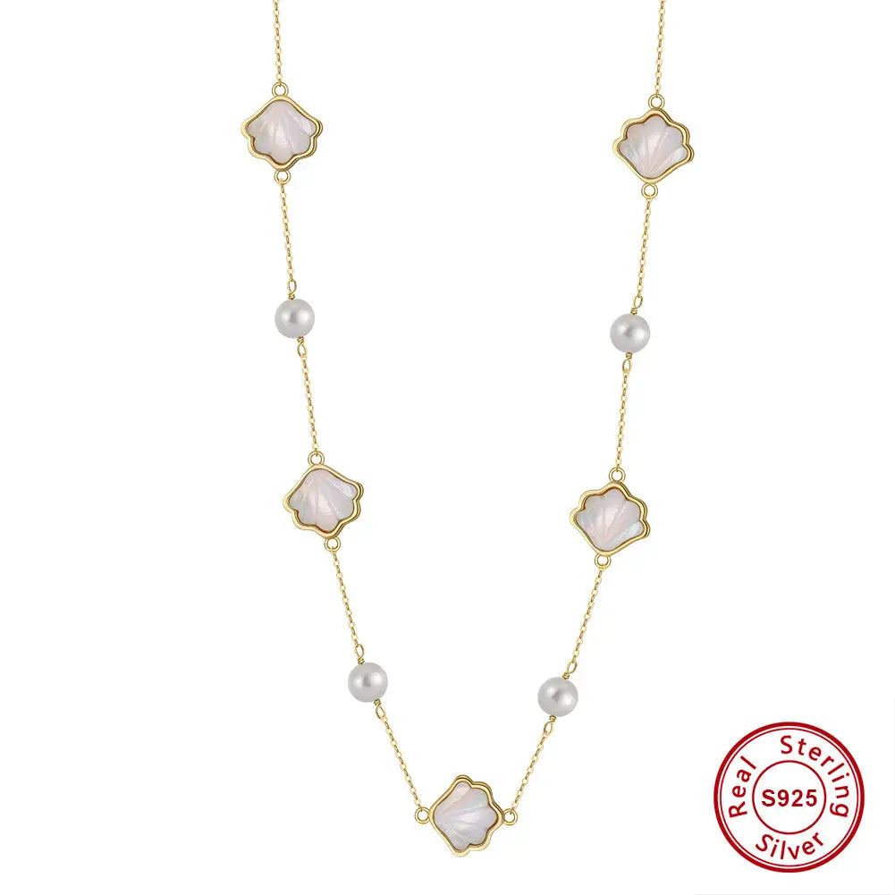 Cultured Freashwater Pearl 925 Sterling Silver Natural Shell Necklace TQ