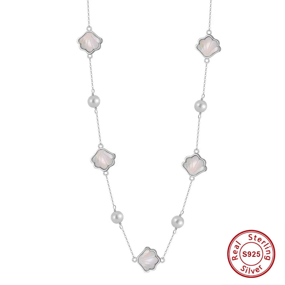 Cultured Freashwater Pearl 925 Sterling Silver Natural Shell Necklace TQ