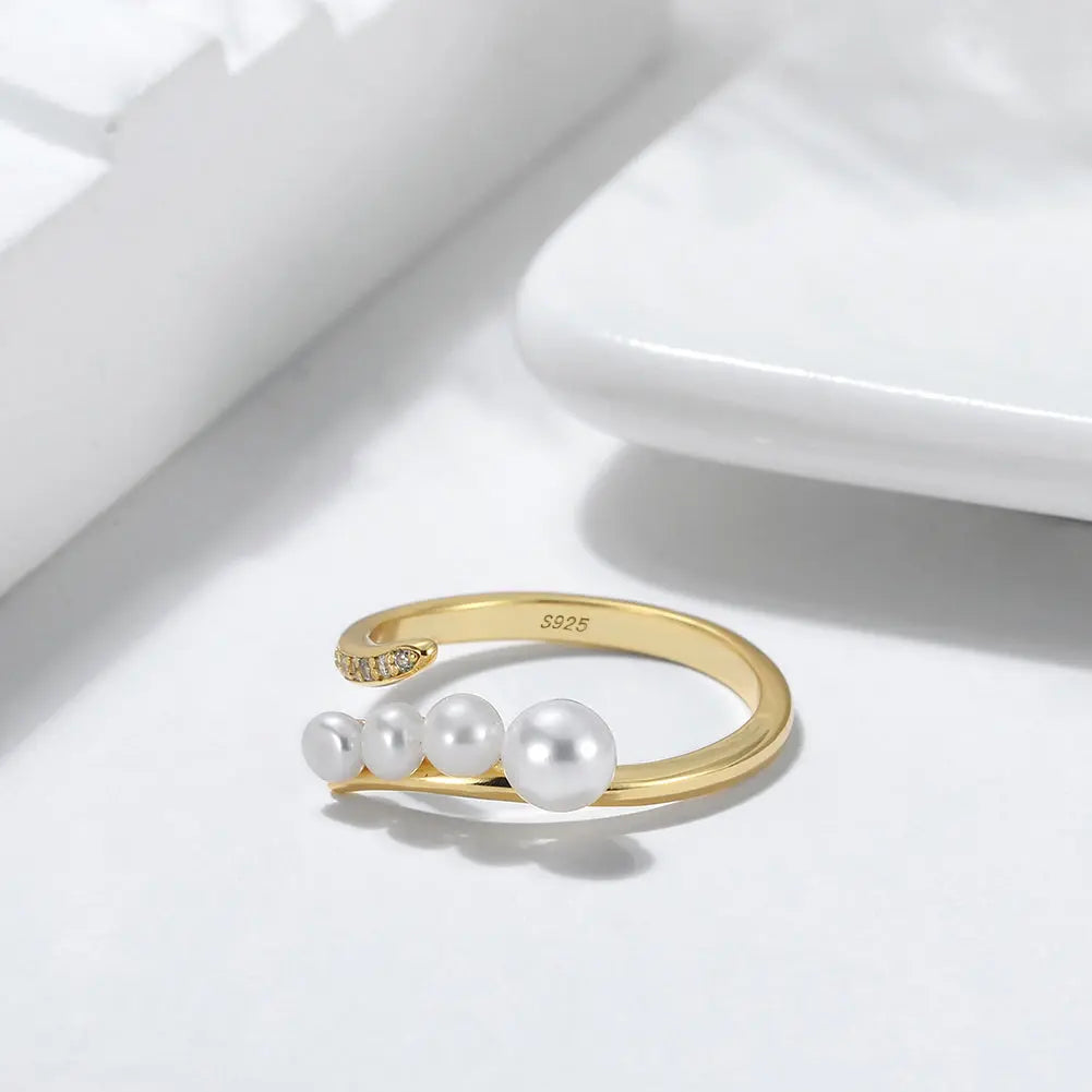 Cultured Freashwater Pear 14K Gold Plated 925 Sterling Silver Adjustable Ring TQ