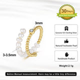 Natural Freshwater Pearl 925 Silver 14K Gold-plated Zircon Adjustable Open Ring TQ