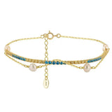 Cultured Freshwater Pearl 14K Gold Plated 925 Silver Ocean Blue Tennis Bracelet TQ