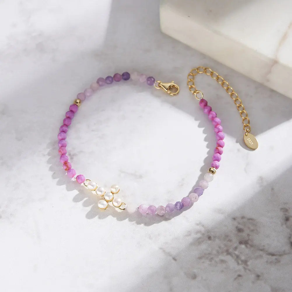 Natural Freshwater Pearl 925 Sterling Silver Purple Mica Bracelet TQ