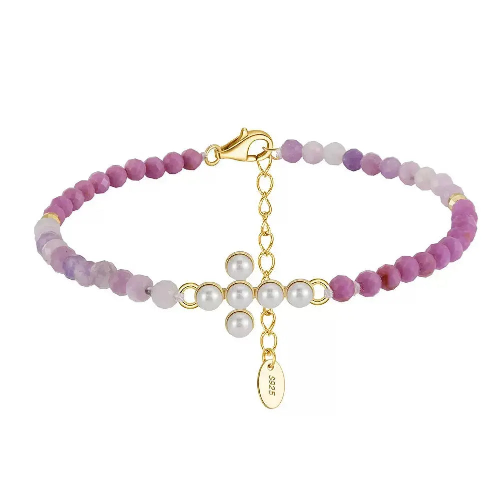 Natural Freshwater Pearl 925 Sterling Silver Purple Mica Bracelet TQ