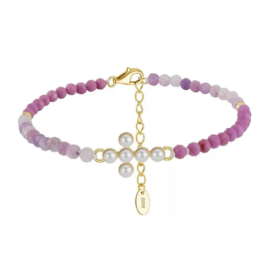 Natural Freshwater Pearl 925 Sterling Silver Purple Mica Bracelet TQ