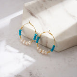 Natural Freshwater Pearl Turquoise 14K Gold Plated 925 Sterling Silver Earrings TQ