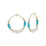 Natural Freshwater Pearl Turquoise 14K Gold Plated 925 Sterling Silver Earrings TQ