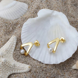 Cultured Freashwater Pear 14K Gold Plated 925 Sterling Silver Triangle Earrings TQ