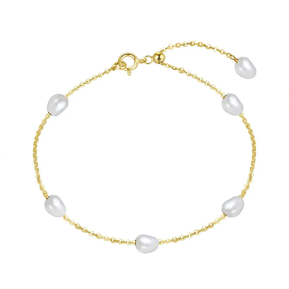 Cultured Freashwater Pearl 14K Gold Plated Irregular 925 Sterling Silver 4MM Baroque Bracelet TQ