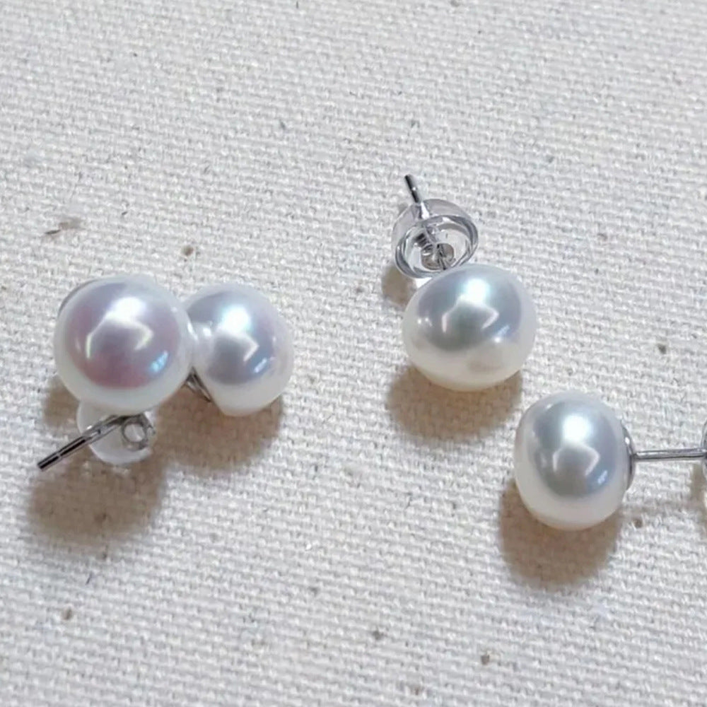 Aurora Natural Freshwater Pearl Earrings S925 Silver Accessories Earrings Mori Style Steamed Bread Beads Elegant Simple Earrings TWINKLE QUEEN