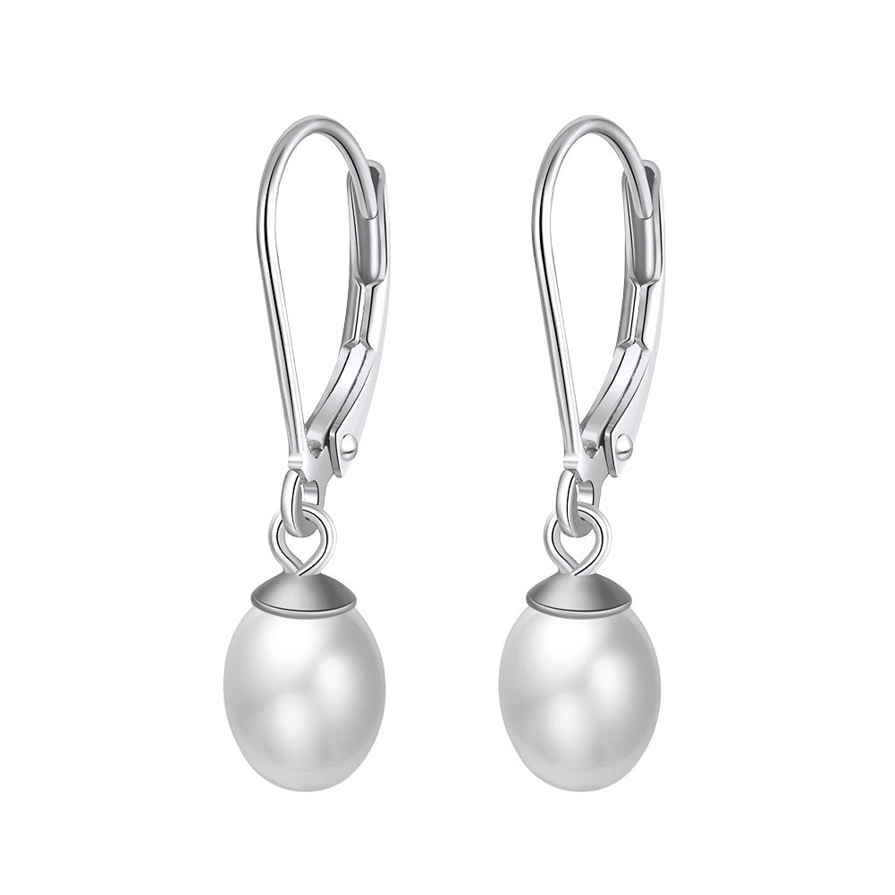 Sterling Silver/Rose Gold Leverback White Freshwater Cultured Pearl Drop Earring for Wedding Jewelry Gift for Women TWINKLE QUEEN