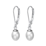 Sterling Silver/Rose Gold Leverback White Freshwater Cultured Pearl Drop Earring for Wedding Jewelry Gift for Women TWINKLE QUEEN