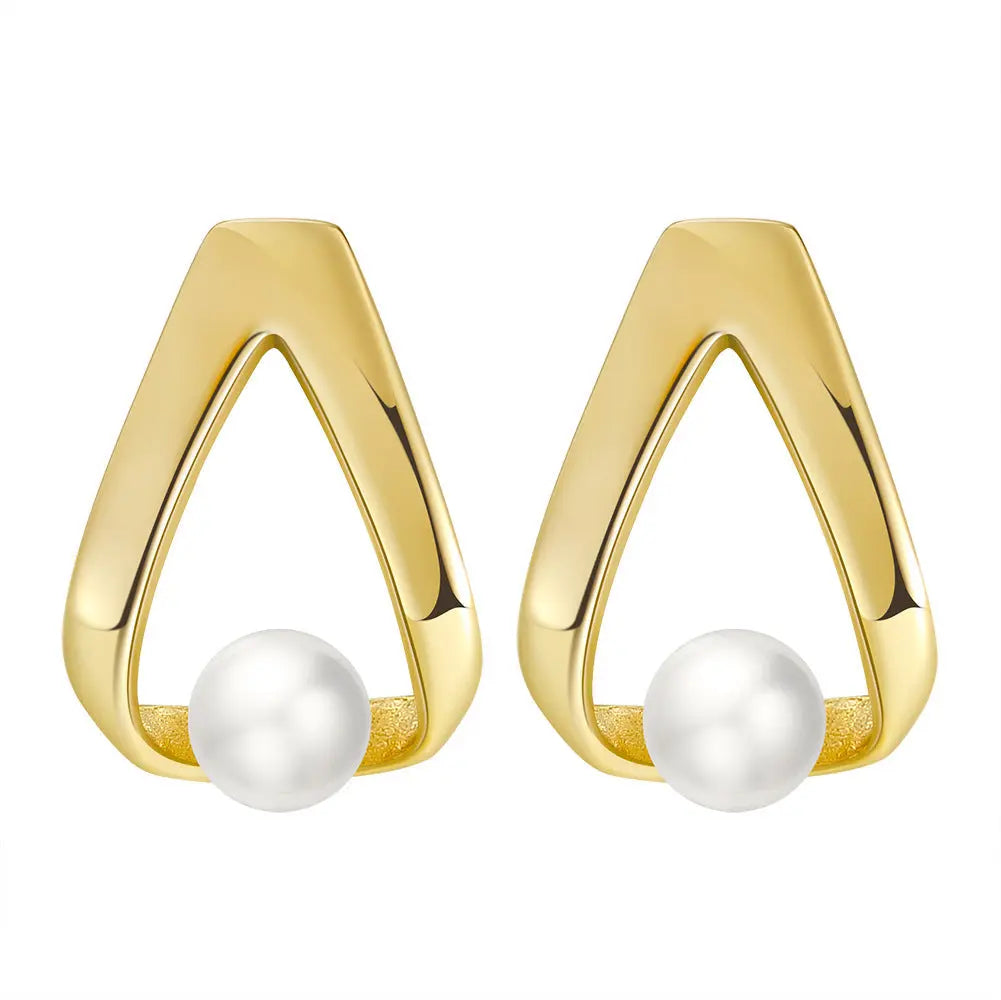 Cultured Freashwater Pear 14K Gold Plated 925 Sterling Silver Triangle Earrings TQ