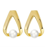 Cultured Freashwater Pear 14K Gold Plated 925 Sterling Silver Triangle Earrings TQ