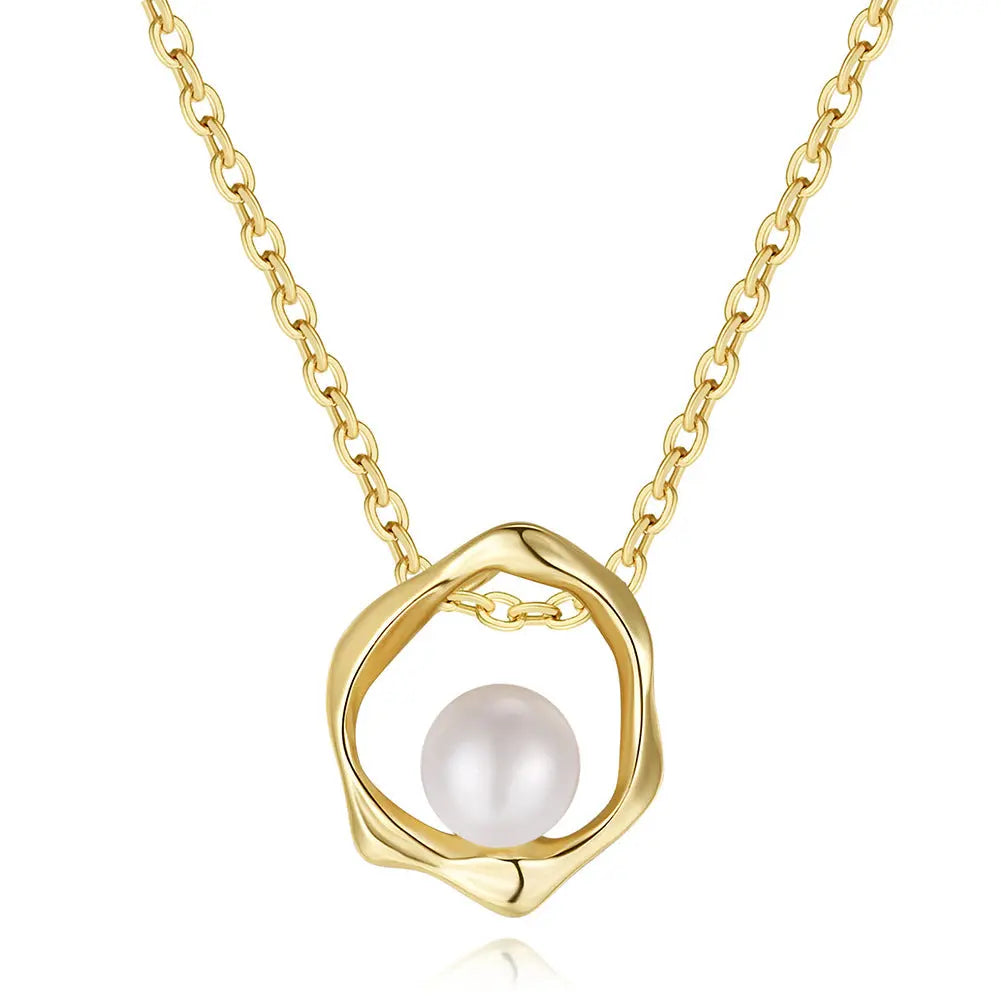 Luxury-lite geometric flower natural pearl necklace for women, versatile and suitable for all occasions. 925 silver pendant as a simple accessory, collar chain. TWINKLE QUEEN