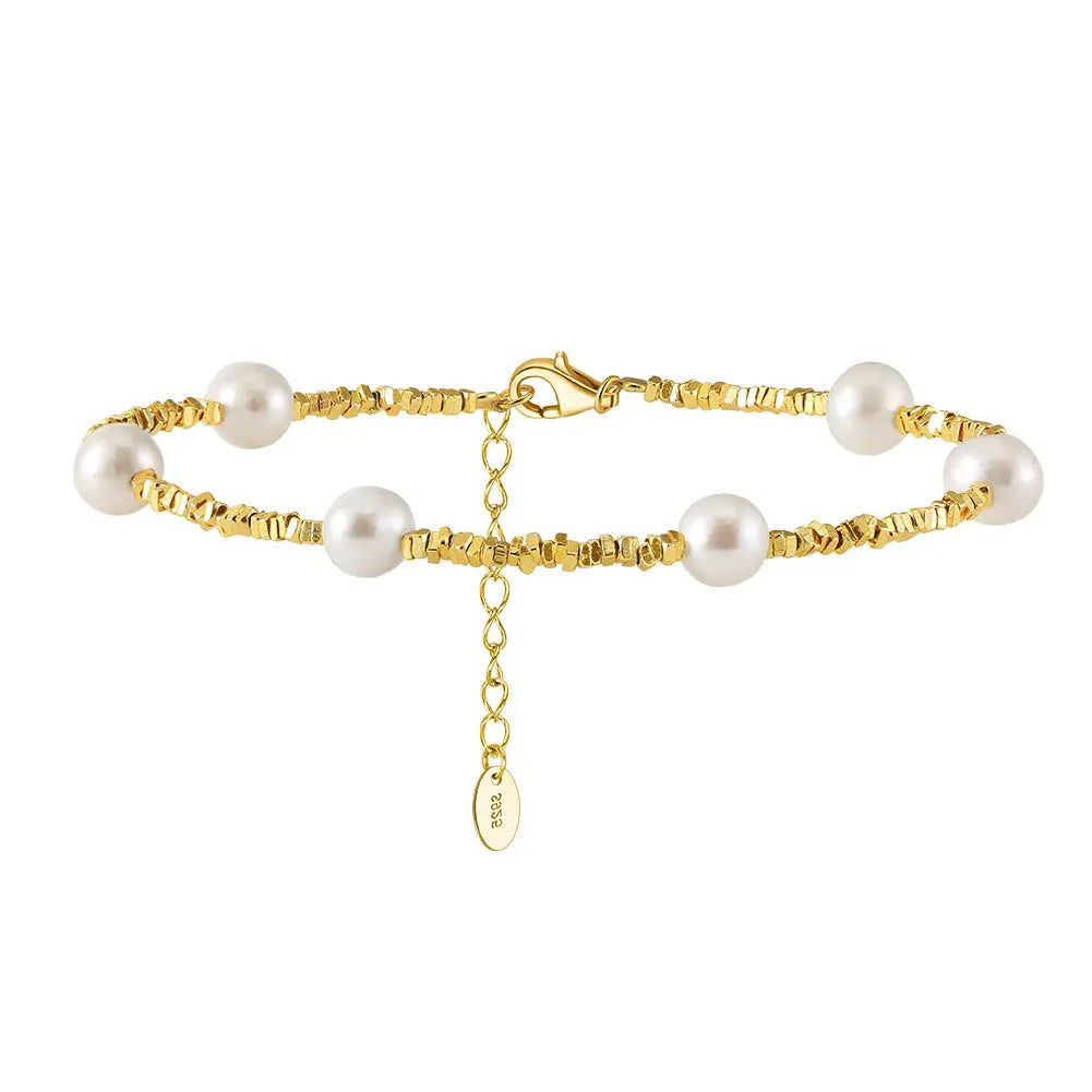 Cultured Freshwater Pearl Irregular 925 Silver Vintage Bracelet TQ
